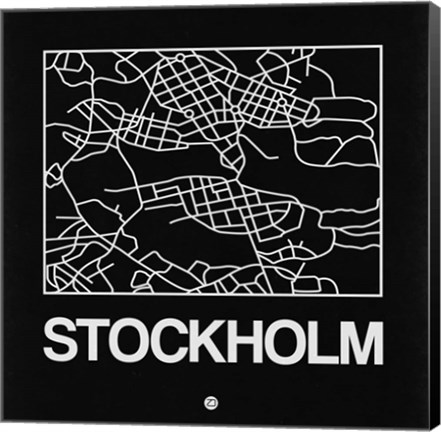 Framed Black Map of Stockholm Print