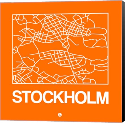 Framed Orange Map of Stockholm Print