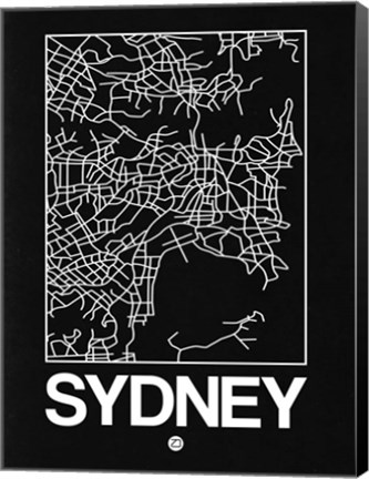 Framed Black Map of Sydney Print