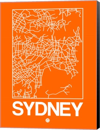 Framed Orange Map of Sydney Print