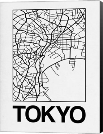 Framed White Map of Tokyo Print