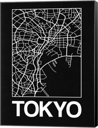 Framed Black Map of Tokyo Print