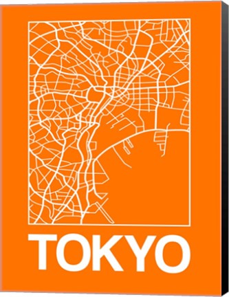 Framed Orange Map of Tokyo Print