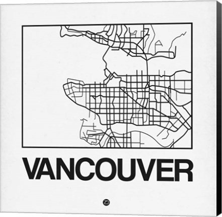 Framed White Map of Vancouver Print