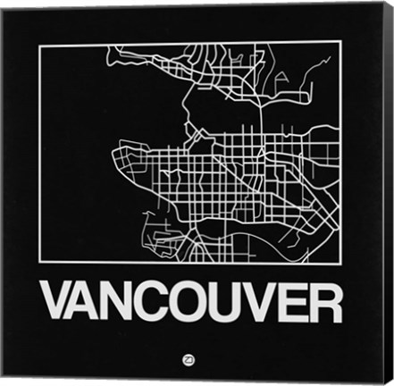 Framed Black Map of Vancouver Print
