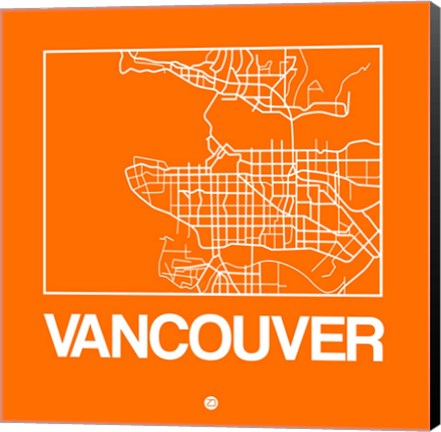 Framed Orange Map of Vancouver Print