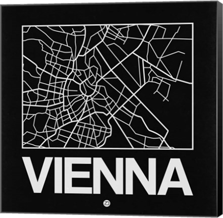 Framed Black Map of Vienna Print