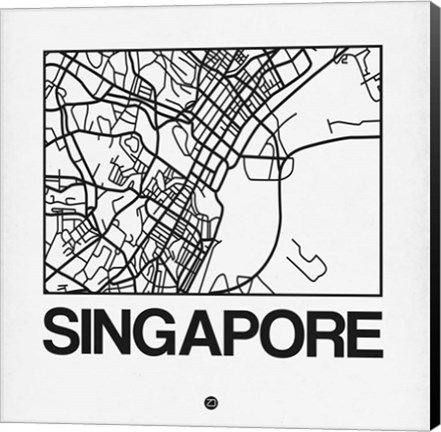 Framed White Map of Singapore Print