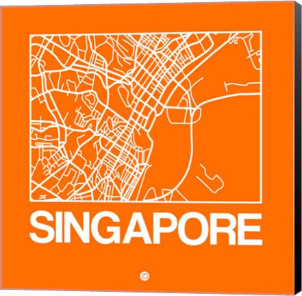 Framed Orange Map of Singapore Print