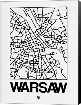 Framed White Map of Warsaw Print