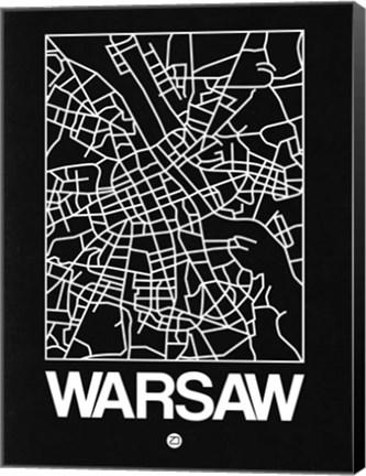 Framed Black Map of Warsaw Print