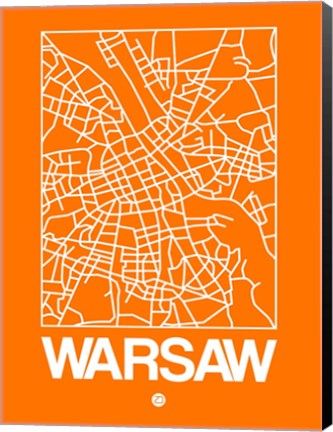 Framed Orange Map of Warsaw Print