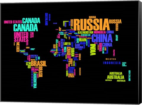 Framed Typography World Map 2 Print