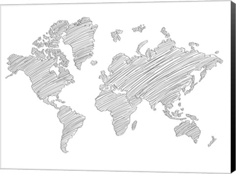 Framed World Map Scribble 1 Print