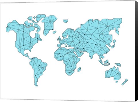 Framed World Map Blue Print