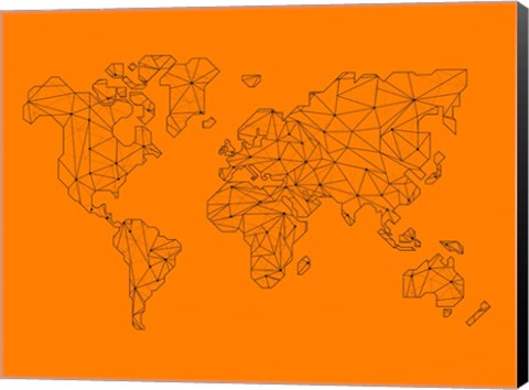 Framed World Map Orange 2 Print