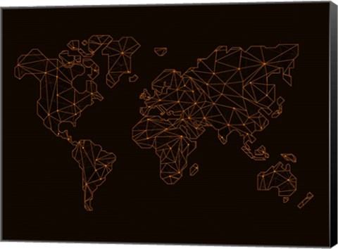 Framed World Map Orange 3 Print