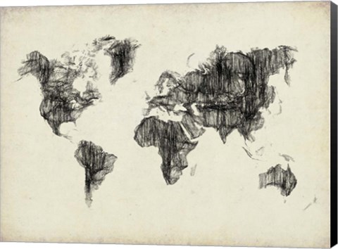 Framed World Map Drawing 2 Print