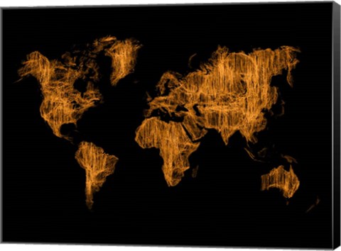 Framed World Map Orange Drawing Print