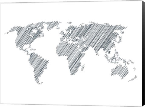 Framed Pencile Scribble World Map 1 Print