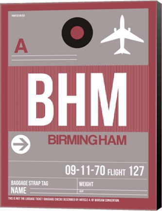 Framed BHM Birmingham Luggage Tag II Print