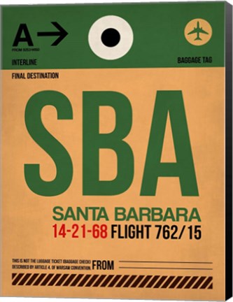 Framed SBA Santa Barbara Luggage Tag I Print