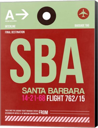 Framed SBA Santa Barbara Luggage Tag II Print