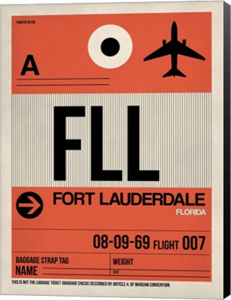 Framed FLL Fort Lauderdale Luggage Tag I Print