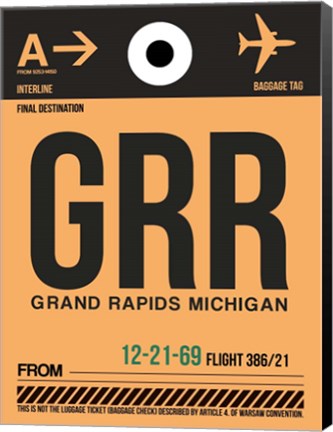 Framed GRR Grand Rapids Luggage Tag I Print