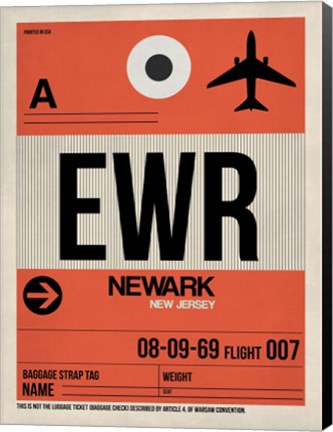 Framed EWR Newark Luggage Tag I Print