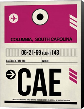 Framed CAE Columbia Luggage Tag I Print