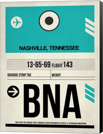 Framed BNA Nashville Luggage Tag II Print