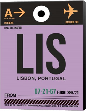 Framed LIS Lisbon Luggage Tag I Print