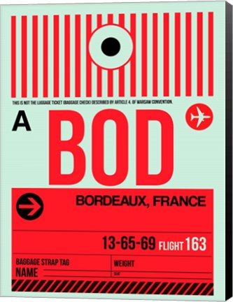 Framed BOD Bordeaux Luggage Tag I Print