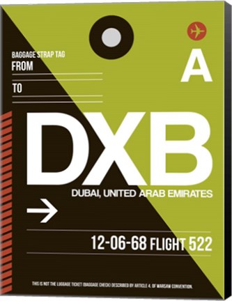 Framed DXB Dubai Luggage Tag II Print