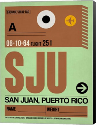 Framed SJU San Juan Luggage Tag I Print