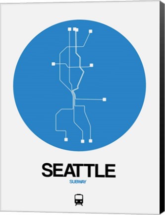 Framed Seattle Blue Subway Map Print