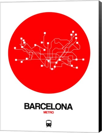 Framed Barcelona Red Subway Map Print