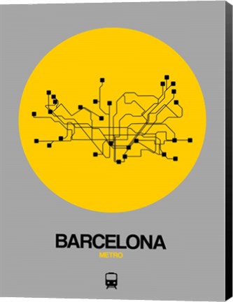 Framed Barcelona Yellow Subway Map Print