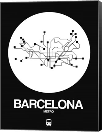 Framed Barcelona White Subway Map Print