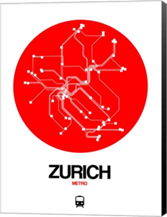 Framed Zurich Red Subway Map Print