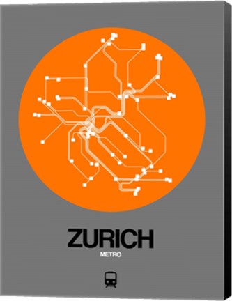 Framed Zurich Orange Subway Map Print