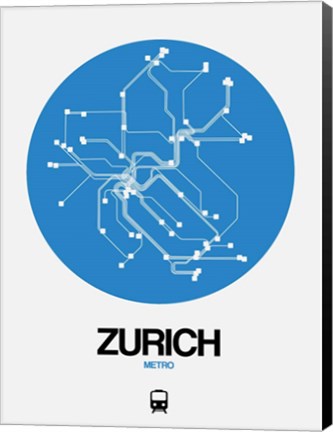 Framed Zurich Blue Subway Map Print