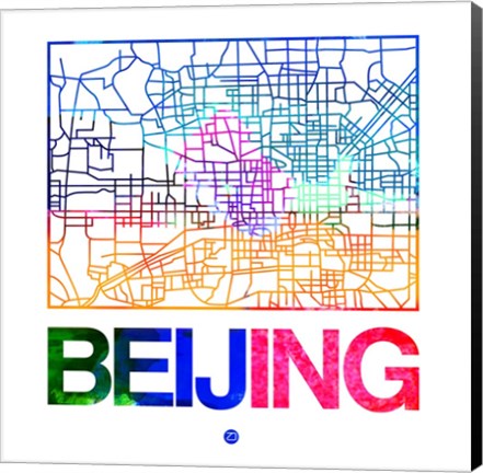 Framed Beijing Watercolor Street Map Print