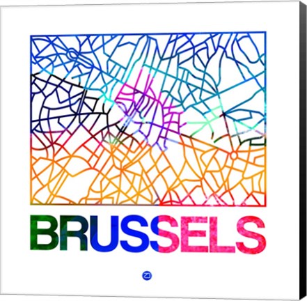 Framed Brussels Watercolor Street Map Print