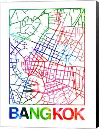 Framed Bangkok Watercolor Street Map Print