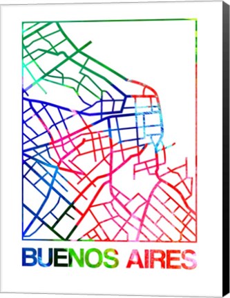 Framed Buenos Aires Watercolor Street Map Print