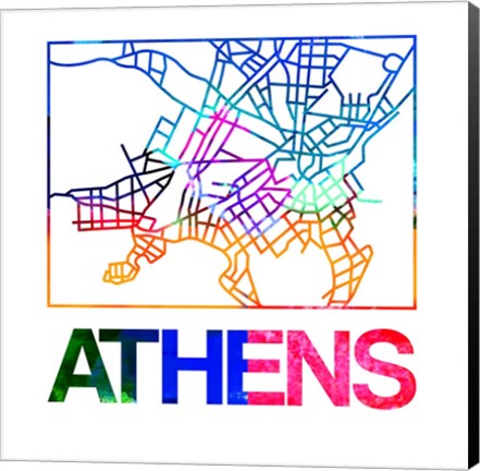 Framed Athens Watercolor Street Map Print