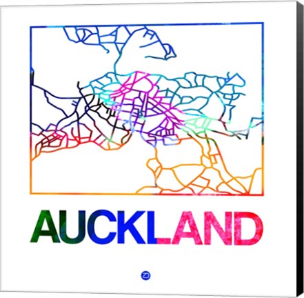 Framed Auckland Watercolor Street Map Print