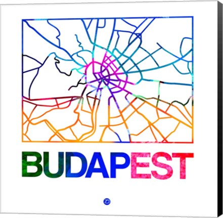 Framed Budapest Watercolor Street Map Print